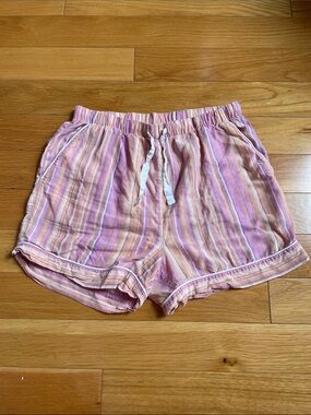 stars above Pink and Peach Striped Drawstring Athletic Shorts